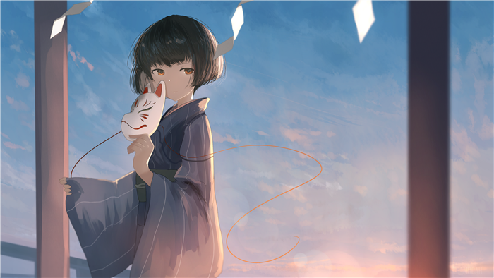Girl Holding Kitsune Mask 4K