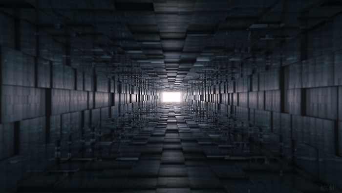 Dark Geometric Tunnel with Light at the End 4K