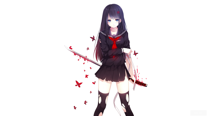 Girl with Katana and Blood Splatter 4K