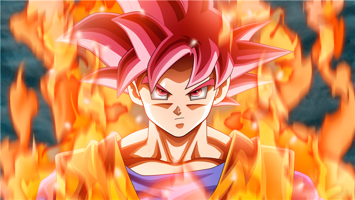 Goku from Dragon Ball Z in Super Saiyan God form