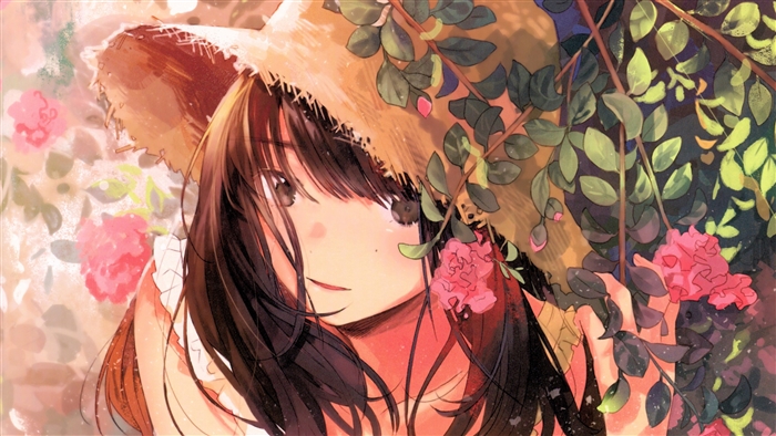 Girl in Straw Hat with Roses
