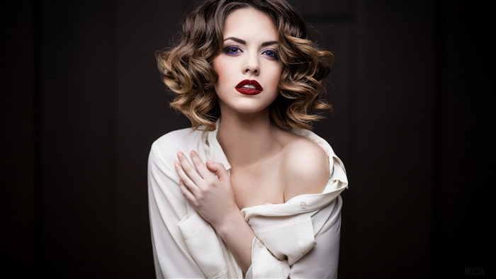 Glamorous Woman with Curly Hair in White Shirt 4K