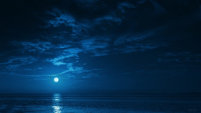 Full Moon over the Ocean at Night