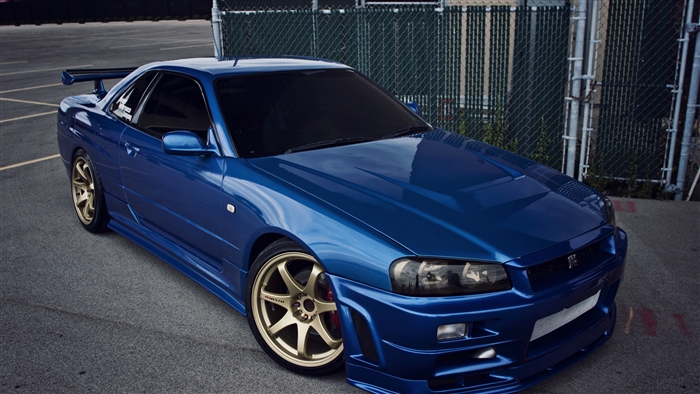 Blue Nissan Skyline GT-R R34 4K
