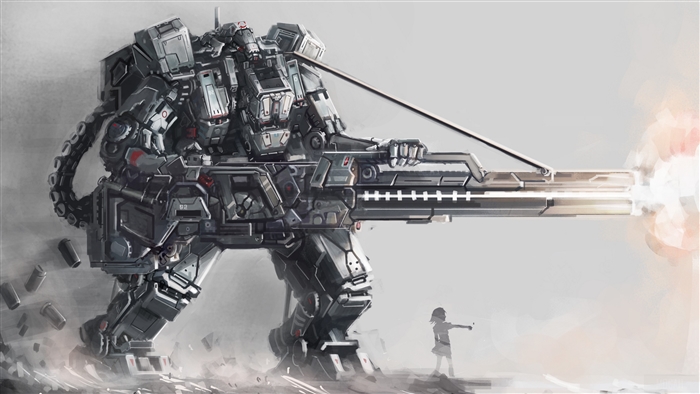 Massive Mecha Robot Firing Sci Fi Weapon 4K