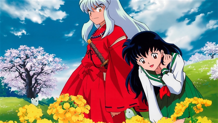 Inuyasha and Kagome in a field of flowers