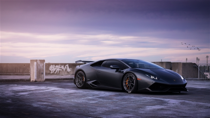 Dark Gray Lamborghini Huracan on Rooftop Parking