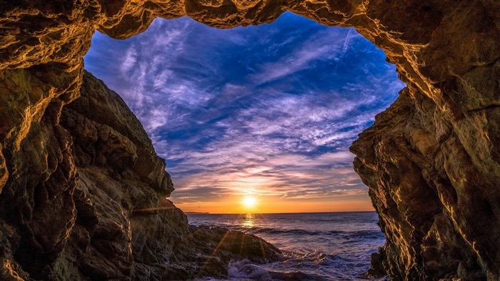 Sunset View from Malibu Beach Cave 4K