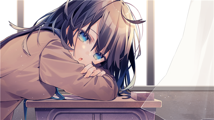 Anime girl resting head on desk
