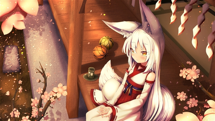 Kitsune girl in traditional Japanese attire