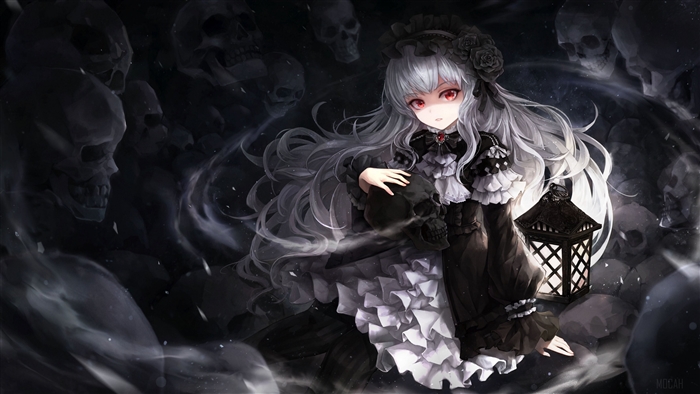 Gothic Girl with Lantern and Skull 4K
