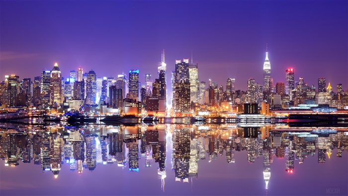 New York City Skyline at Night with Reflection 4K