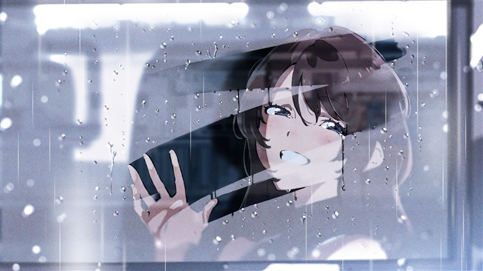 Girl with Brown Hair and Blue Eyes Crying in Rain 4K