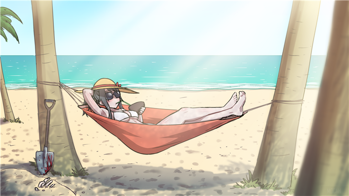 Yandere-Chan from Yandere Simulator relaxing on a beach