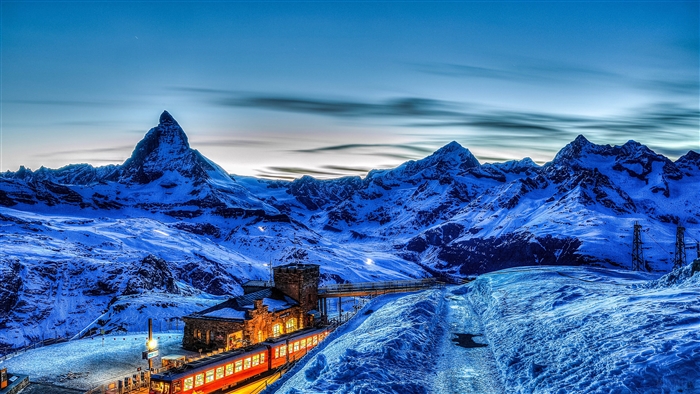 Matterhorn Mountain Train Station in Winter 4K