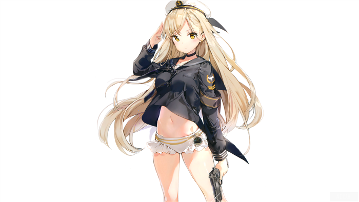 Anime girl in sailor uniform holding a gun
