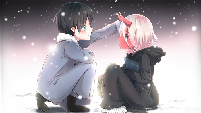 Hiro and Zero Two in Snow 4K