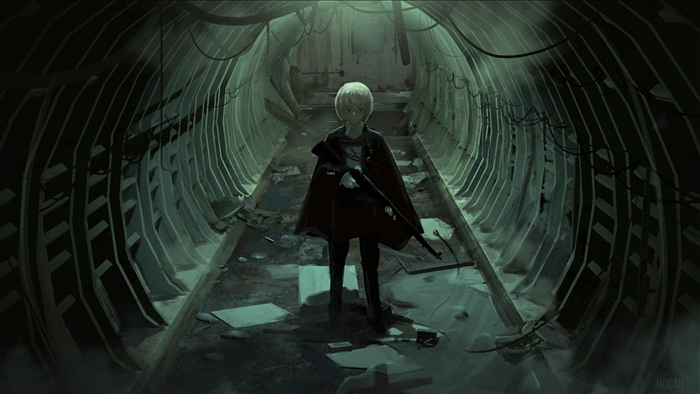 Girl with a gun in a tunnel 4K