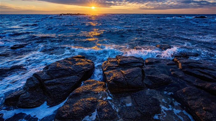 Sunrise Over Ocean Rocks in 4K