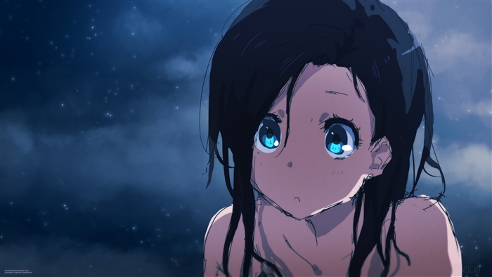 Anime girl with blue eyes at night 4K