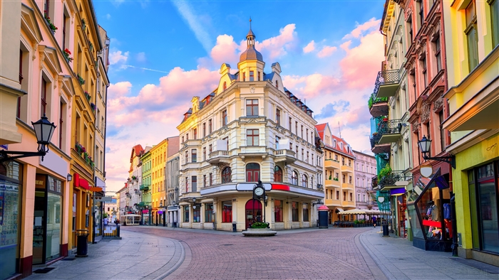 Colorful buildings on a European city street