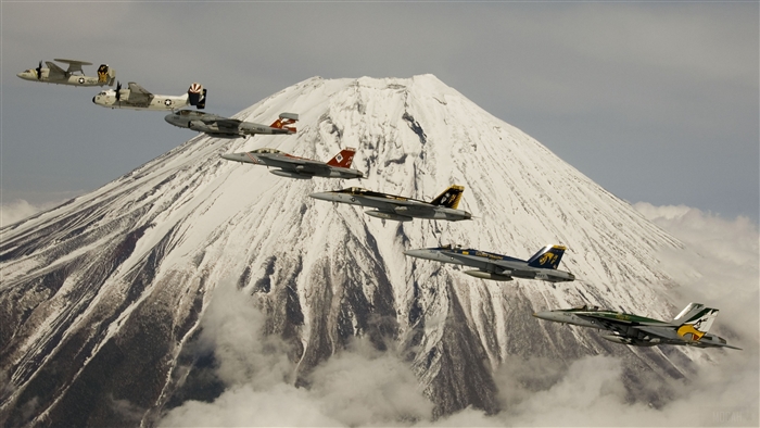 Fighter Jets Flying Over Mount Fuji