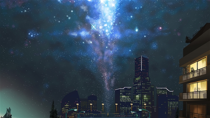 Cityscape at Night with Milky Way