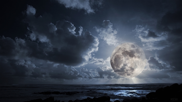 Full Moon Over Ocean at Night 4K