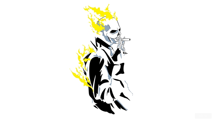 Ghost Rider smoking a cigarette with flames