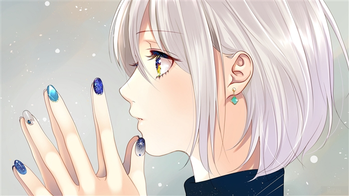 4K Profile of White-Haired Girl with Earrings