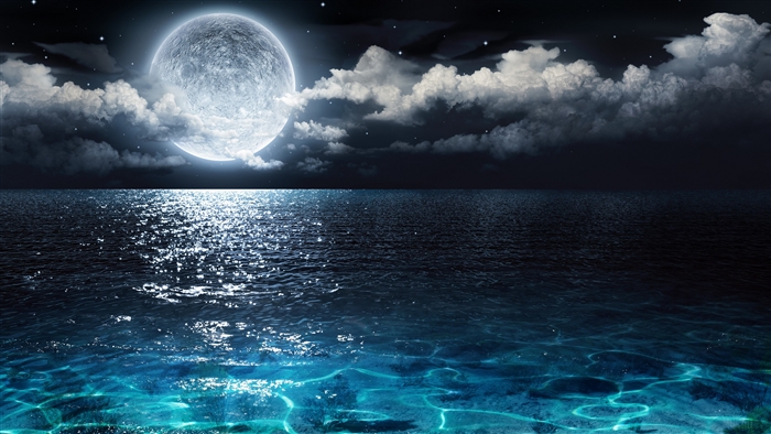 Moonlit Ocean Night with Clouds and Sea 4k