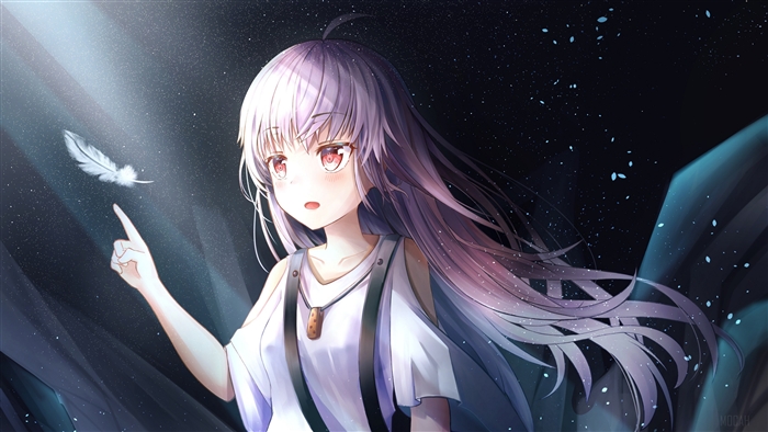 Girl with purple hair and a feather 4K