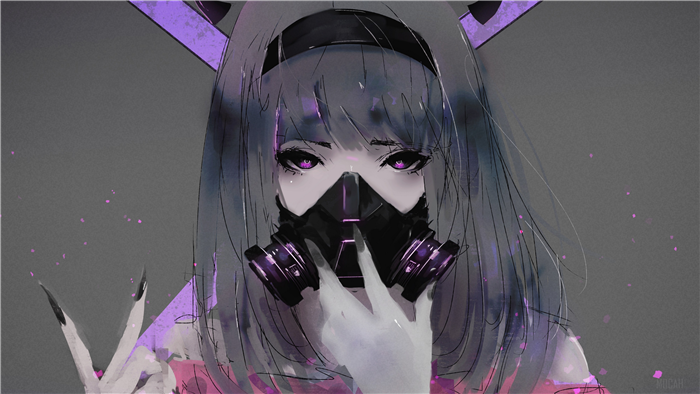 Mysterious Girl with Gas Mask and Purple Eyes 4k