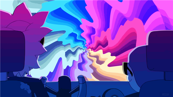 Rick and Morty in a psychedelic tunnel