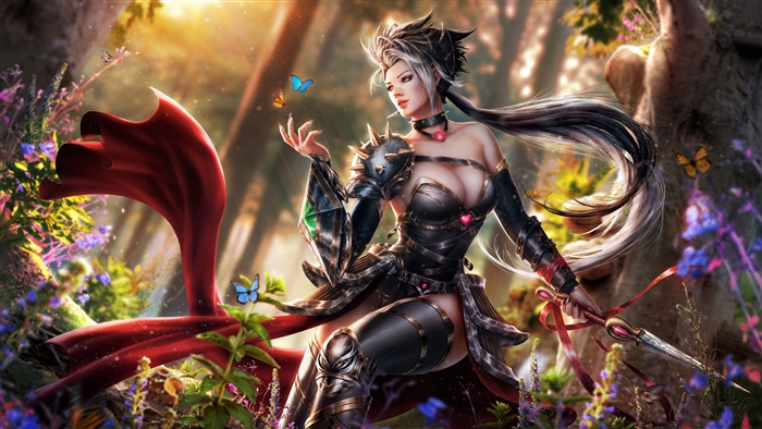 Woman Warrior with Butterflies and Flowers 4K