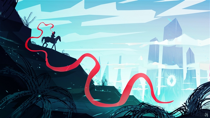 Horse and Rider with Red Ribbon in Crystal Landscape 4K