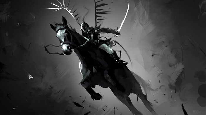 Warrior on Horse with Sword and Wings 4K