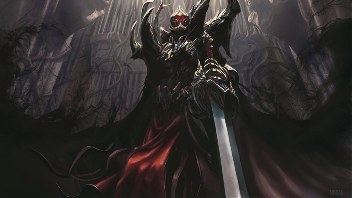 Knight in dark armor holding a sword