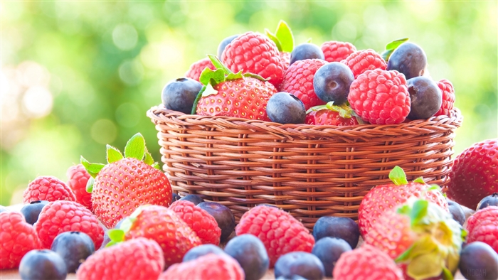Basket of Strawberries, Raspberries, and Blueberries 4K