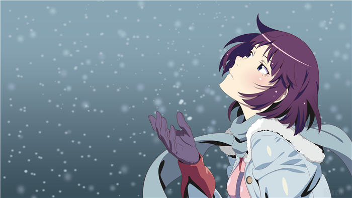 Hitagi Senjōgahara from Bakemonogatari in Snowfall 4K