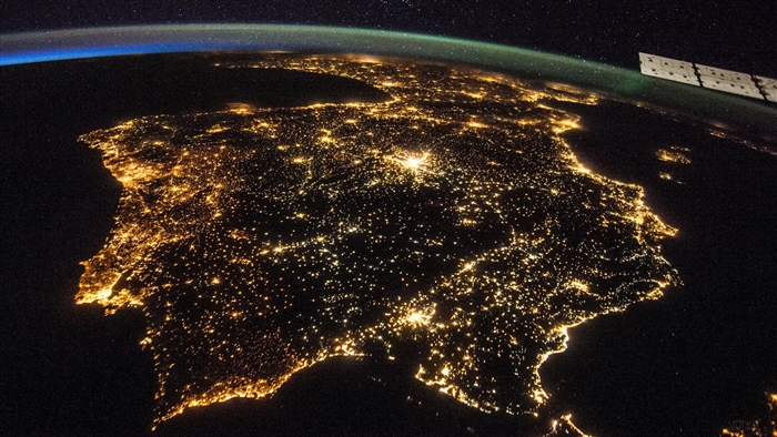 Night view of the Iberian Peninsula from space