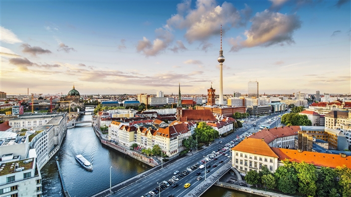 Berlin cityscape with TV Tower and Spree River 4K