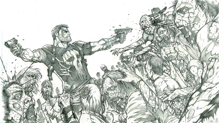 The Punisher fighting zombies