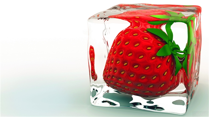 Strawberry frozen in an ice cube 4K