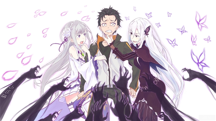 Subaru Natsuki from Re:ZERO with Emilia and Echidna 4K