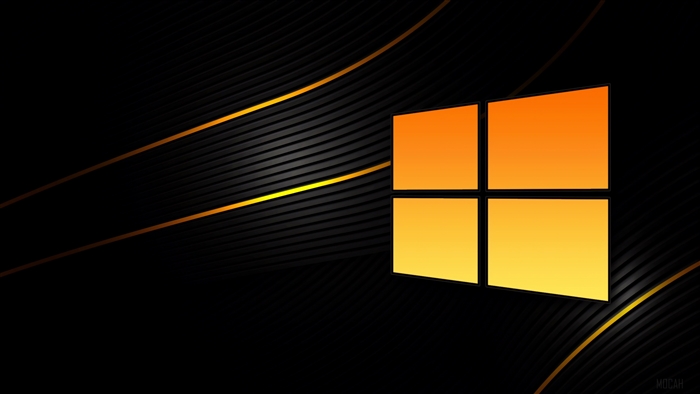 Windows logo on abstract black and gold background 4K