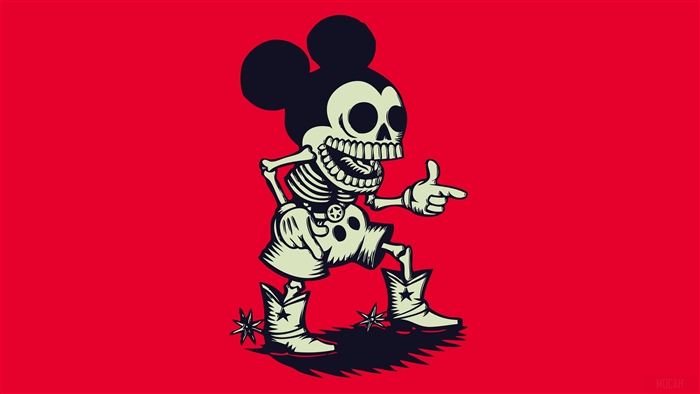 Mickey Mouse Skeleton Minimalist Red 4K Art