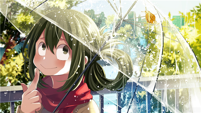 Tsuyu Asui from My Hero Academia in the rain