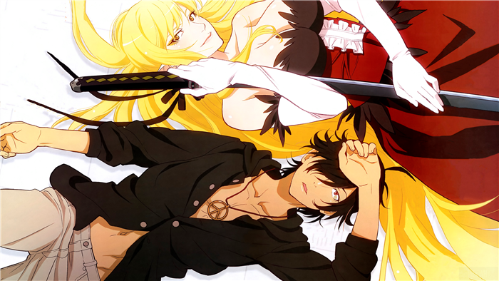 Kiss-shot Acerola-orion Heart-under-blade and Koyomi Araragi from Monogatari 4K