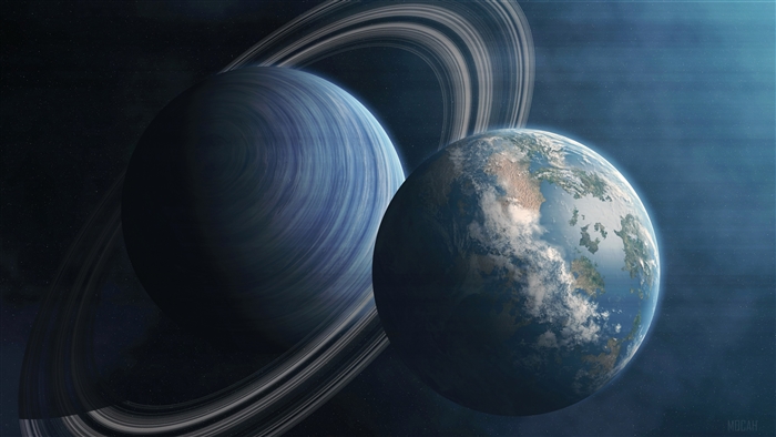 Planet with Rings and Earth-like Planet in Space 4K